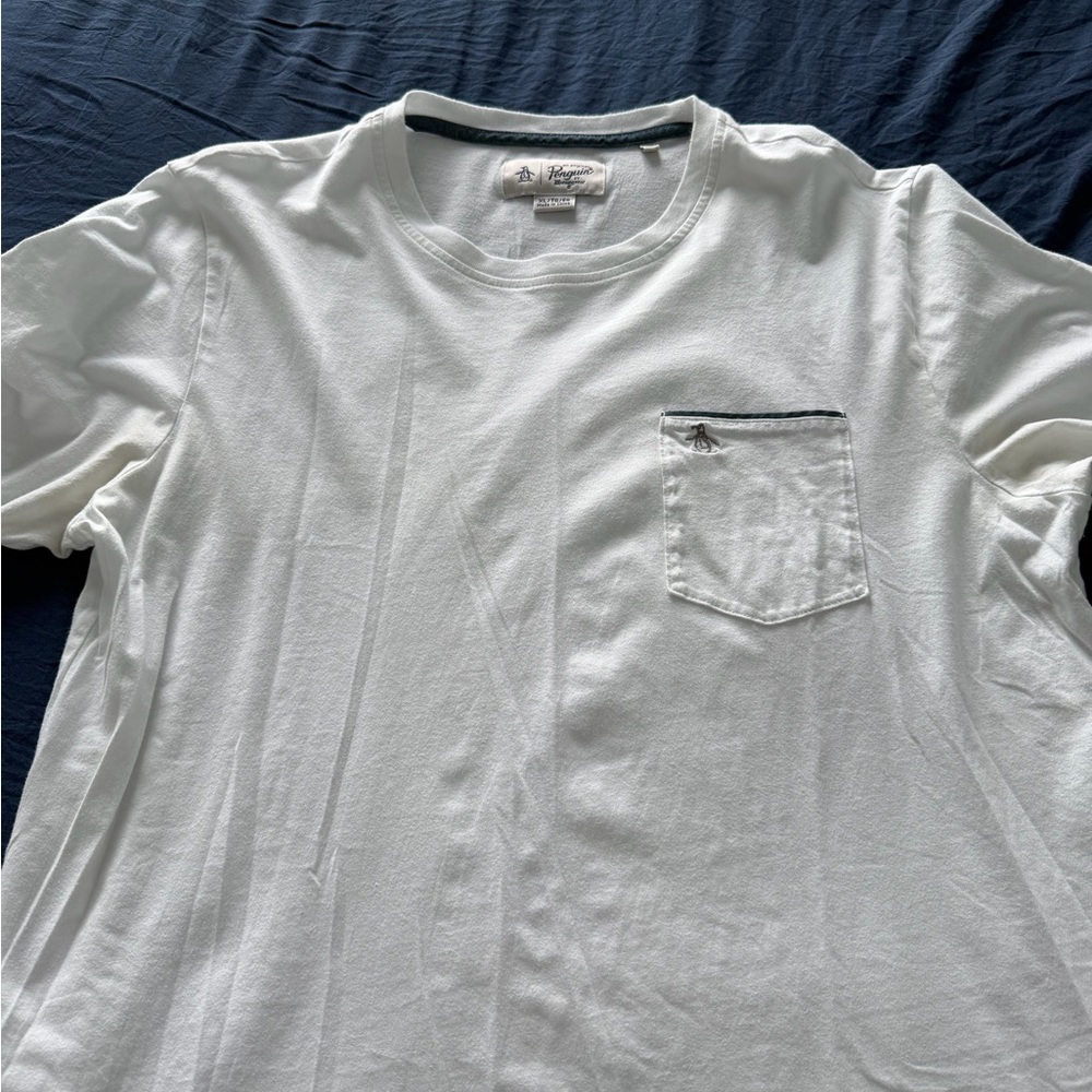 Original Penguin White Crew Neck Tee with Pocket